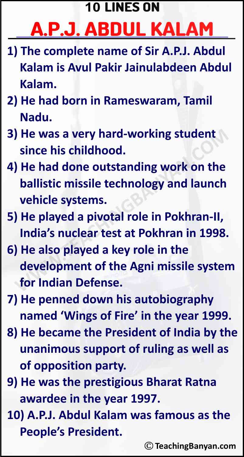 10 Lines on A.P.J. Abdul Kalam