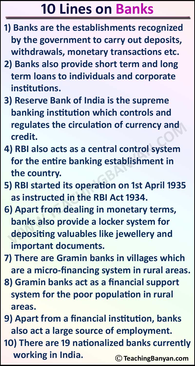 10 Lines on Banks