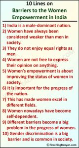 10 Lines on Barriers to the Women Empowerment in India
