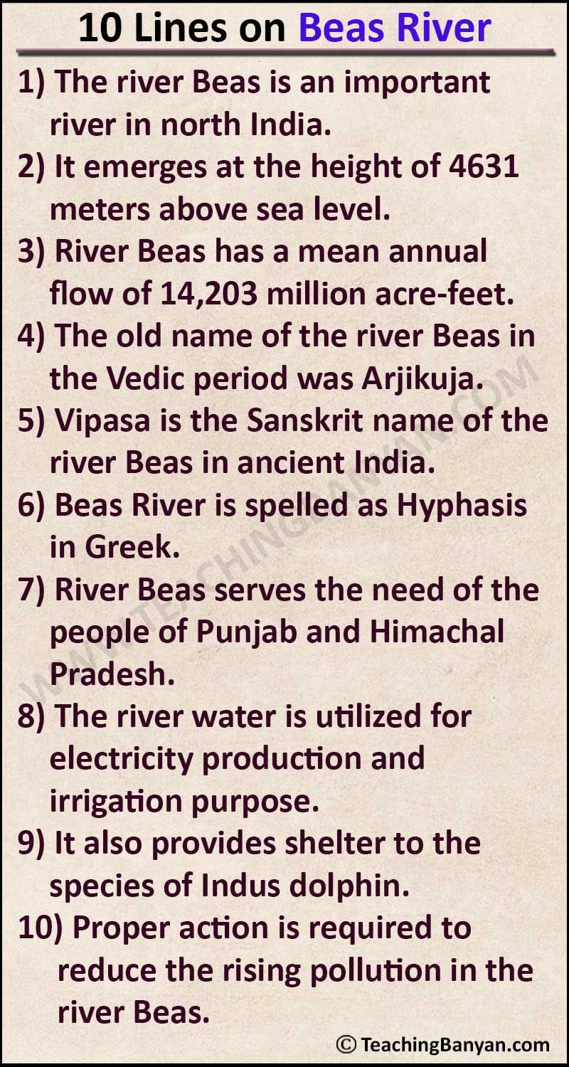 10 Lines on Beas River