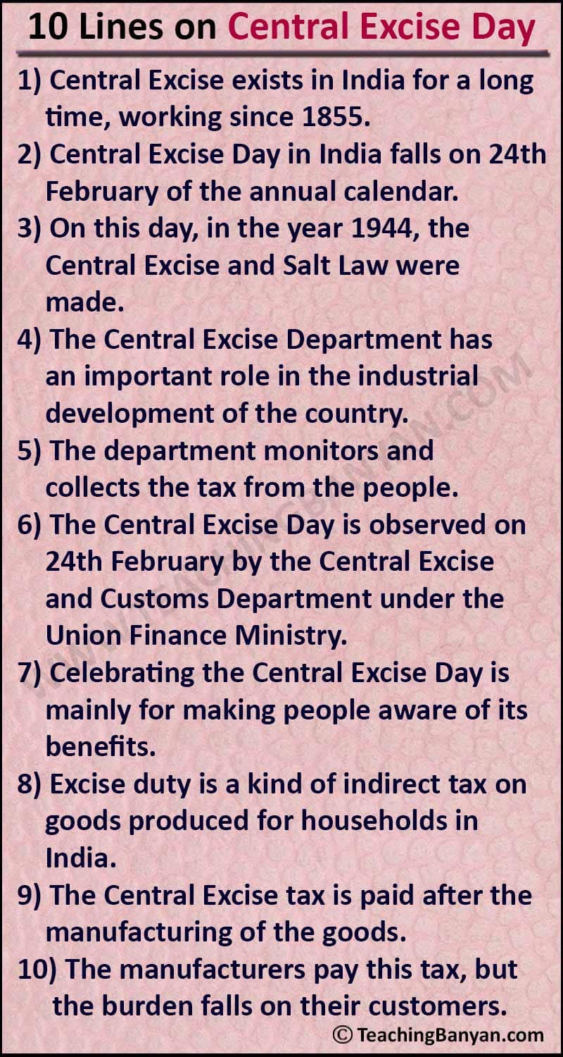 10 Lines on Central Excise Day