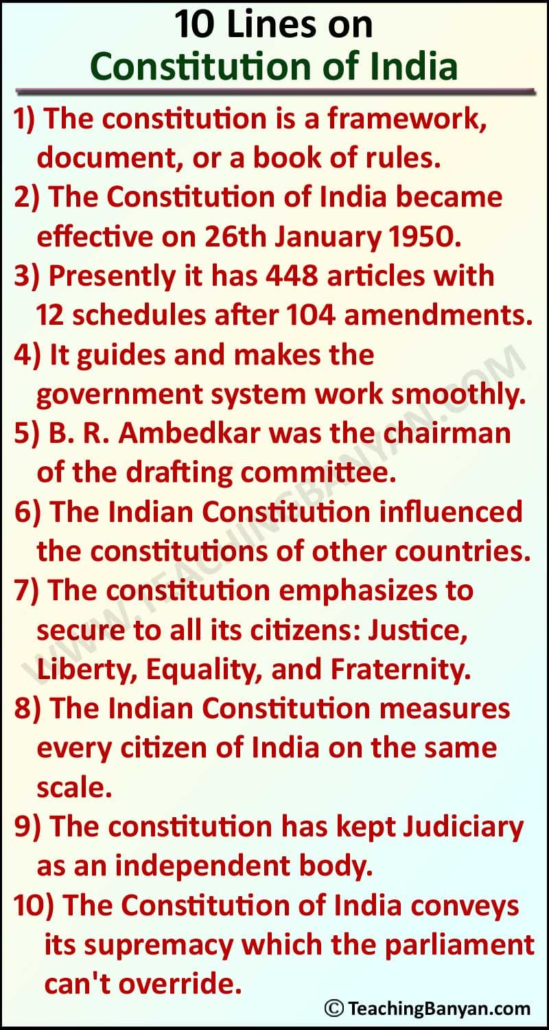 10 Lines on Constitution of India