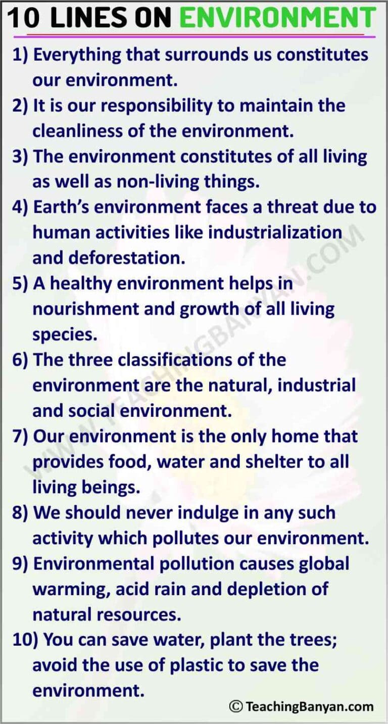 10 Lines On Environment For Children And Students Of Class 1 2 3 4 5 6