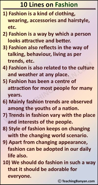 10 Lines on Fashion in English for Children and Students of Class 1, 2 ...