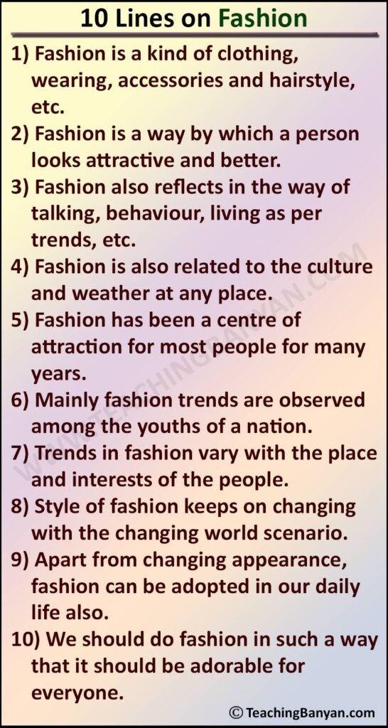 10 Lines on Fashion in English for Children and Students of Class 1, 2 ...