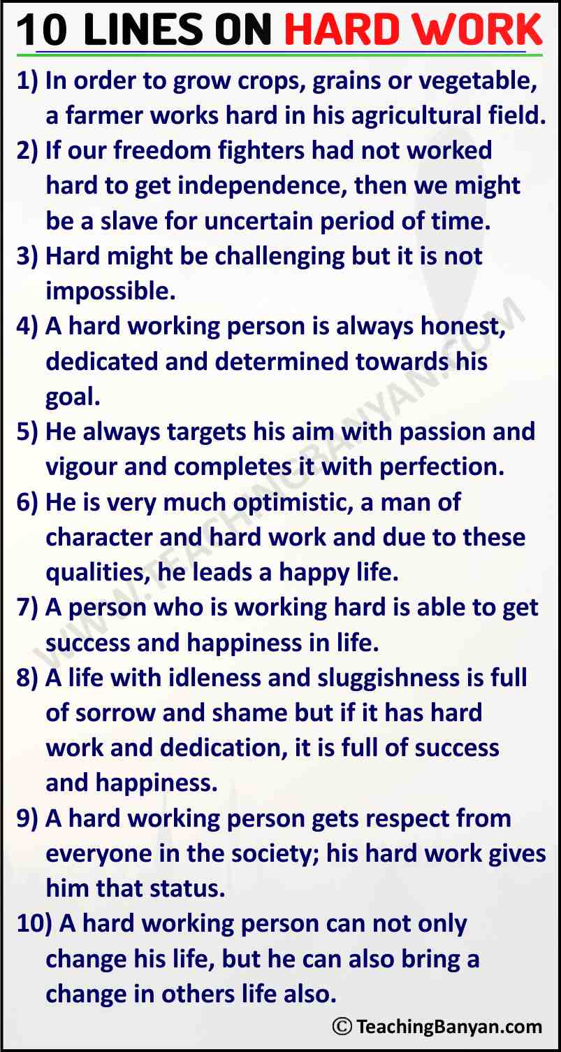 10 Lines on Hard Work in English for Children and Students of ...