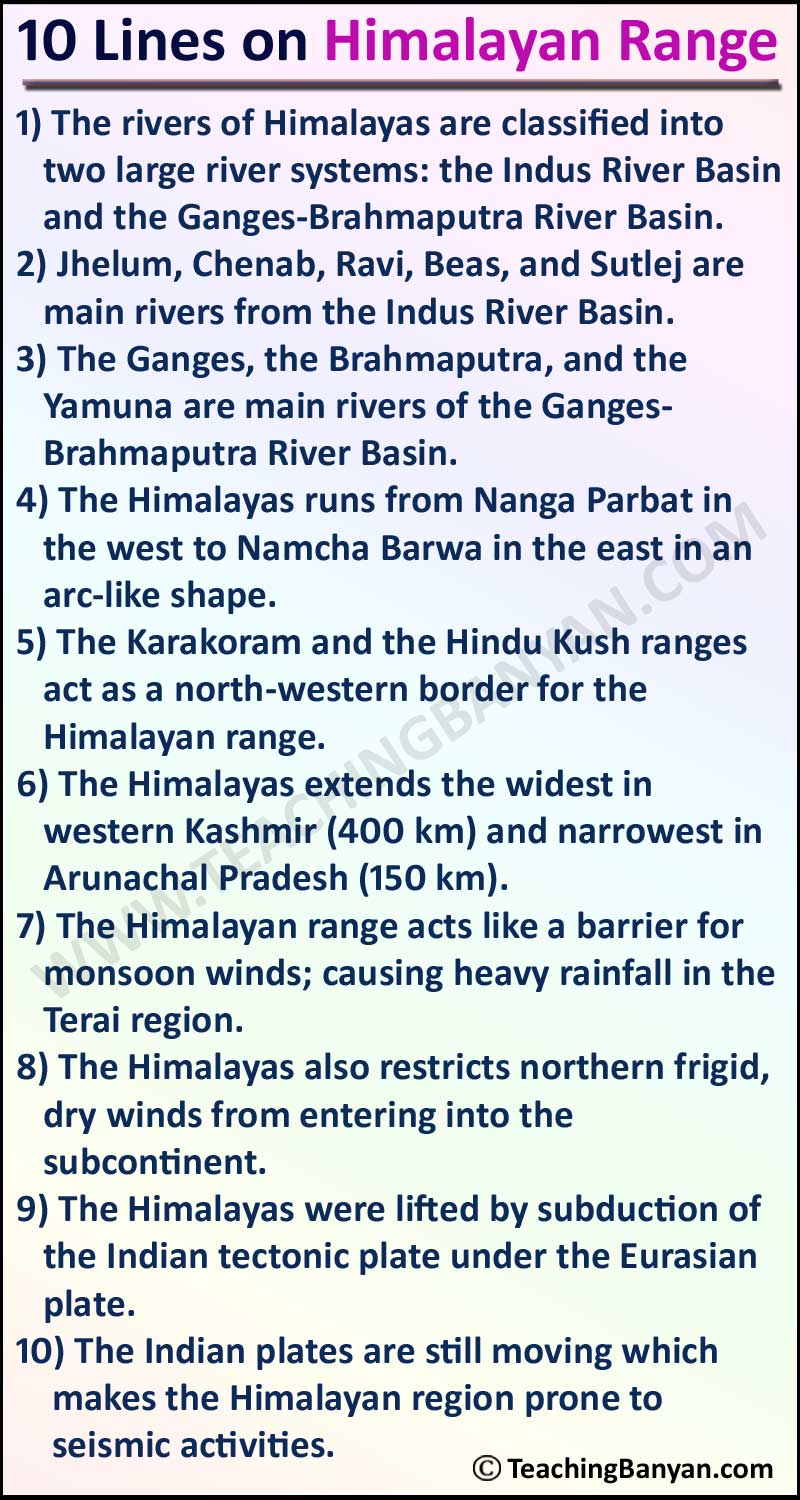 10 Lines on Himalayan Range