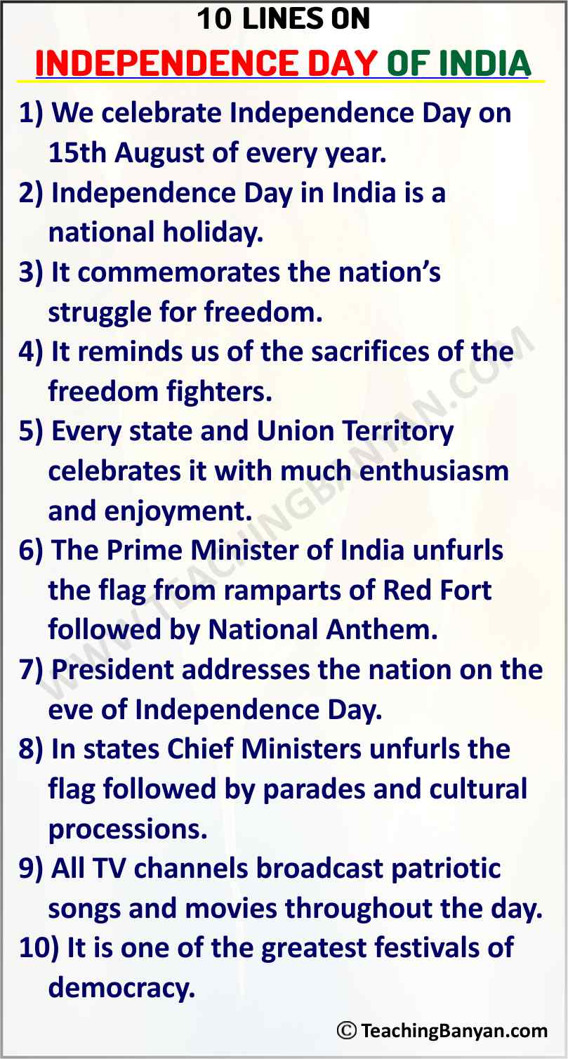 10 Lines on Independence Day of India