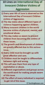10 Lines on International Day of Innocent Children Victims of Aggression