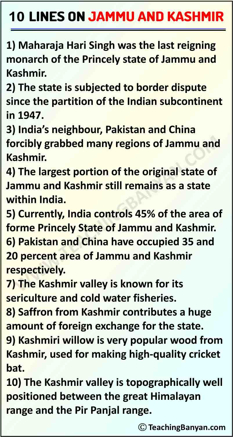 10 Lines on Jammu and Kashmir