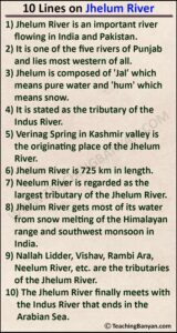 10 Lines on Jhelum River