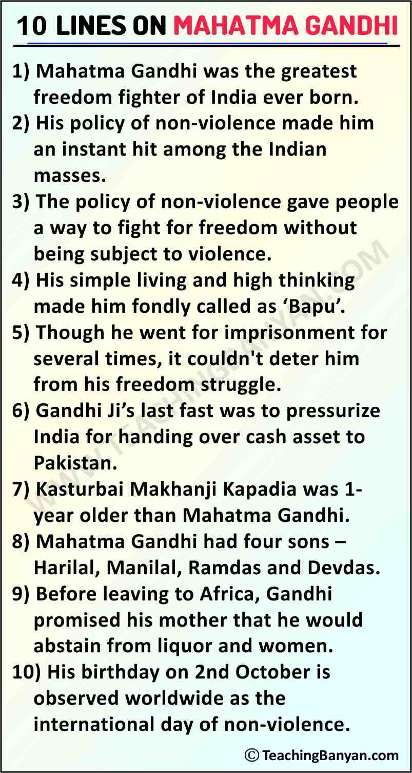 mahatma gandhi essay in 10 lines