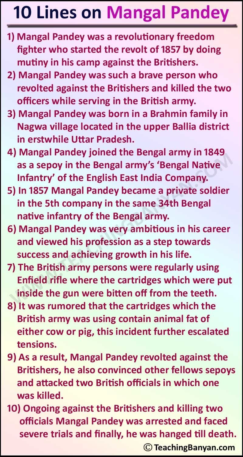 10 Lines on Mangal Pandey