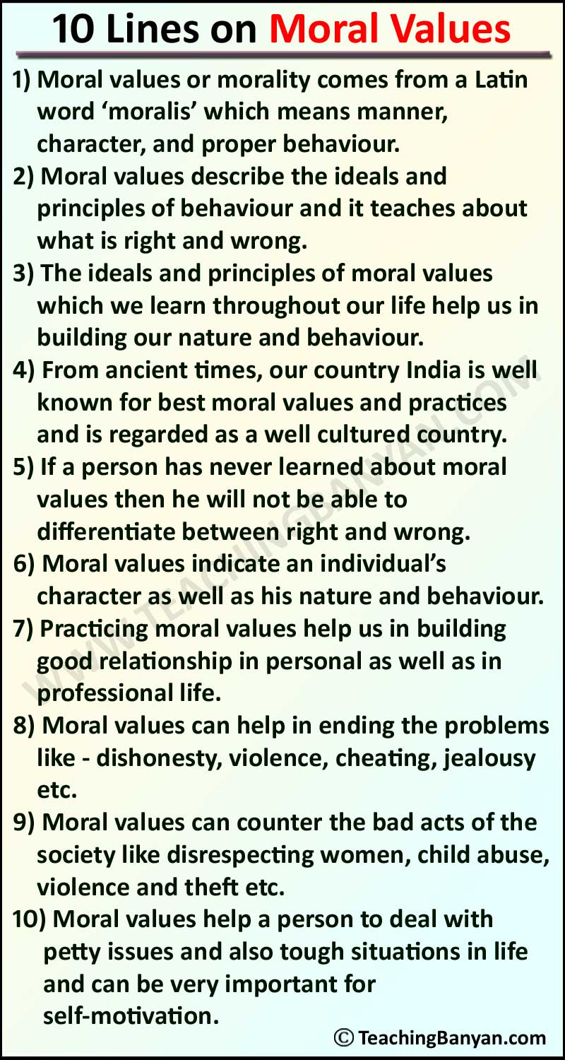 28 Lines on Moral Values in English for Children and Students