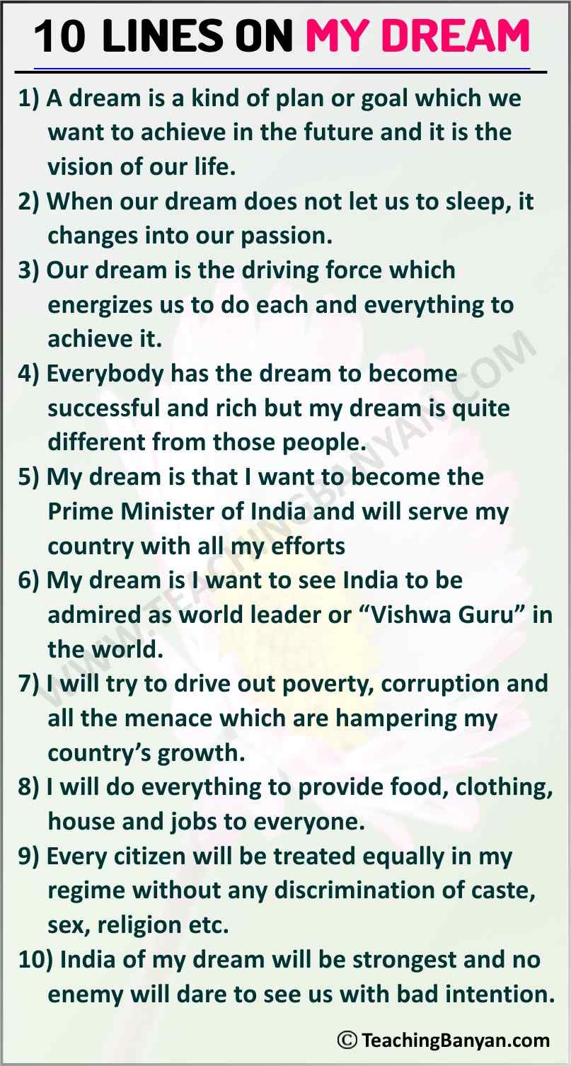 15 Lines on My Dream in English for Children and Students 15 Lines on My Dream in English for Children and Students