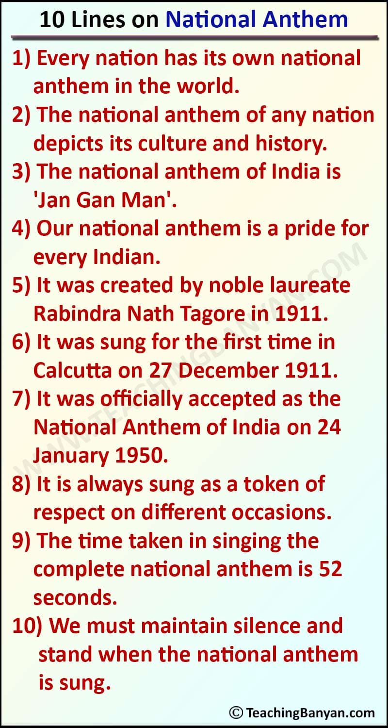 10 Lines on National Anthem