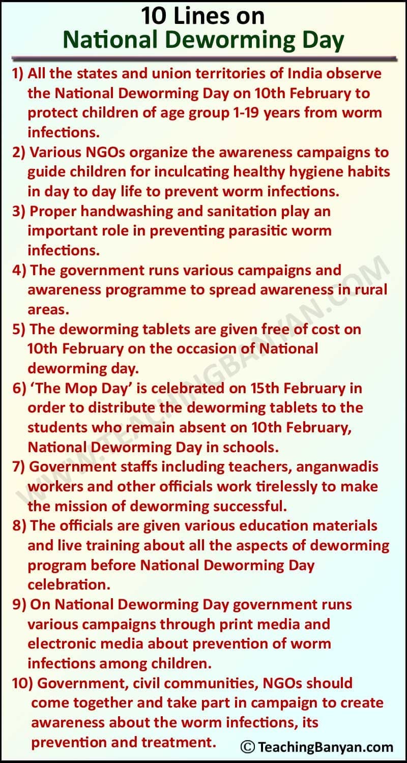 10 Lines on National Deworming Day
