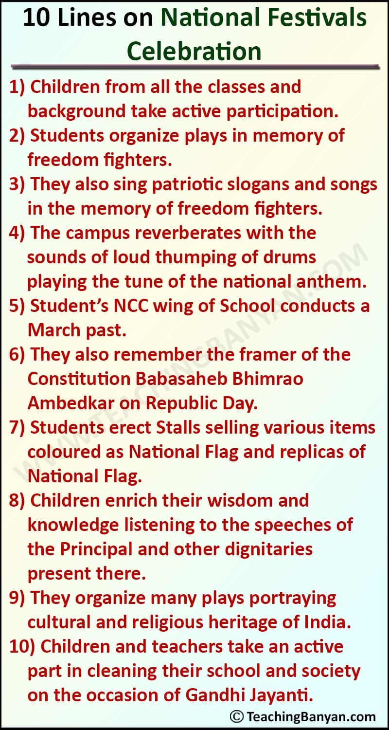 10 Lines on National Festivals Celebration