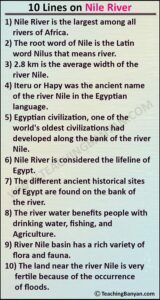 10 Lines on Nile River