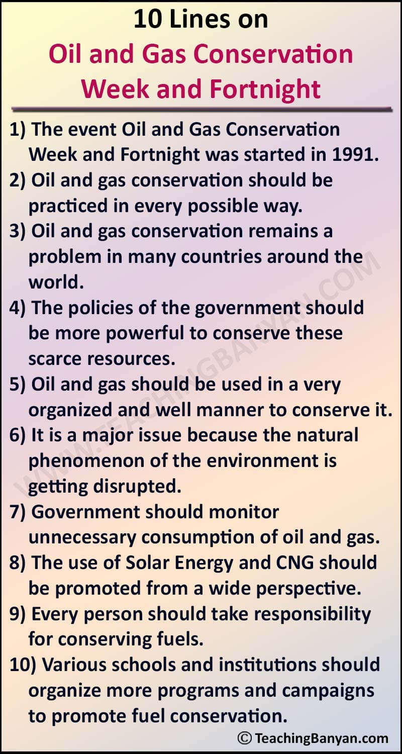 10 Lines on Oil and Gas Conservation Week and Fortnight