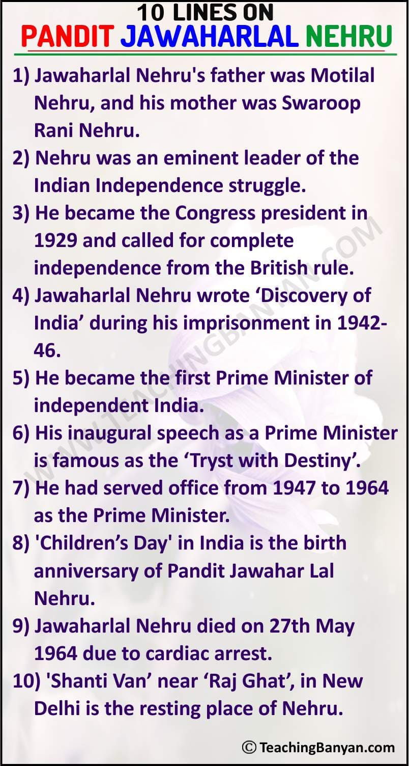 10 Lines on Pandit Jawaharlal Nehru for Children and Students of ...