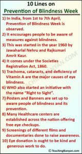 10 Lines on Prevention of Blindness Week