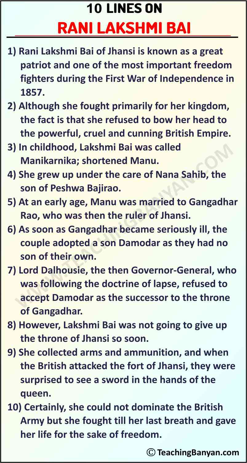 10 Lines on Rani Lakshmi Bai