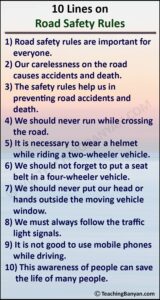 10 Lines on Road Safety Rules