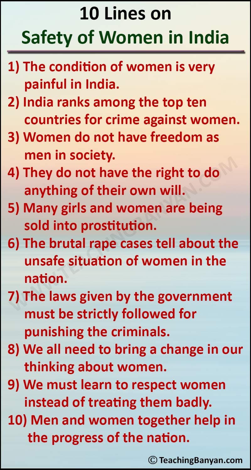 10 Lines on Safety of Women in India for Children and Students of ...