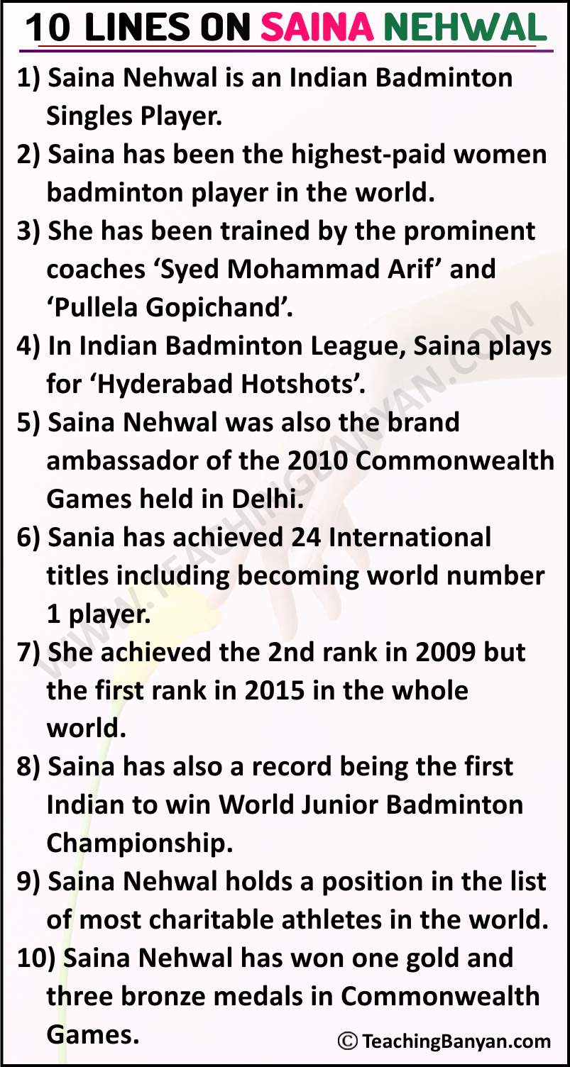 10 Lines on Saina Nehwal