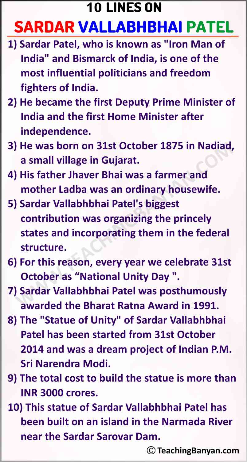 10 Lines on Sardar Vallabhbhai Patel