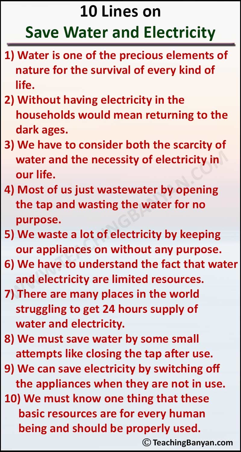 10 Lines on Save Water and Electricity