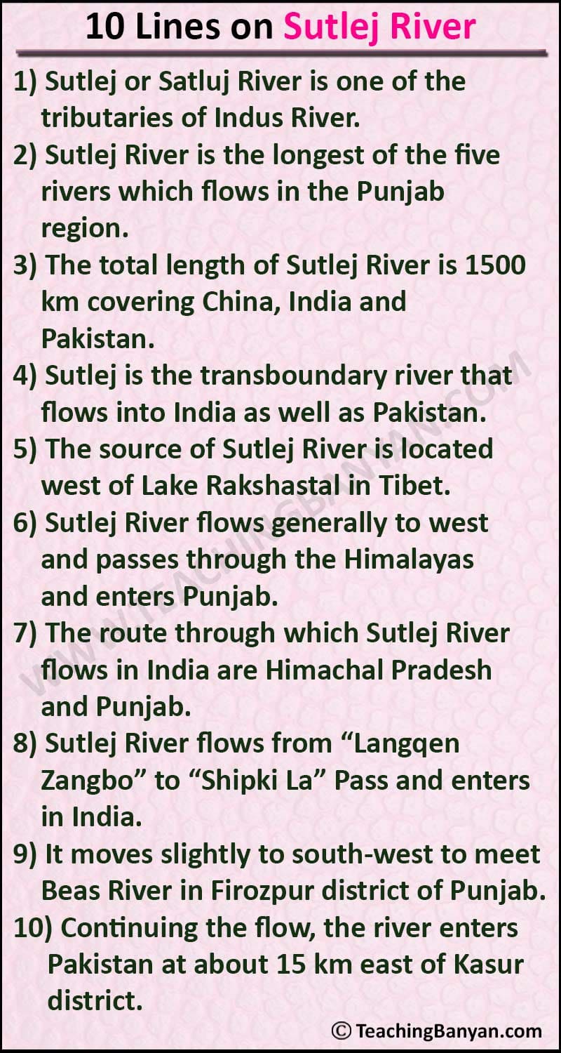 10 Lines on Sutlej River