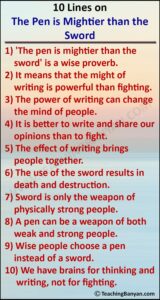 10 Lines on The Pen is Mightier than the Sword