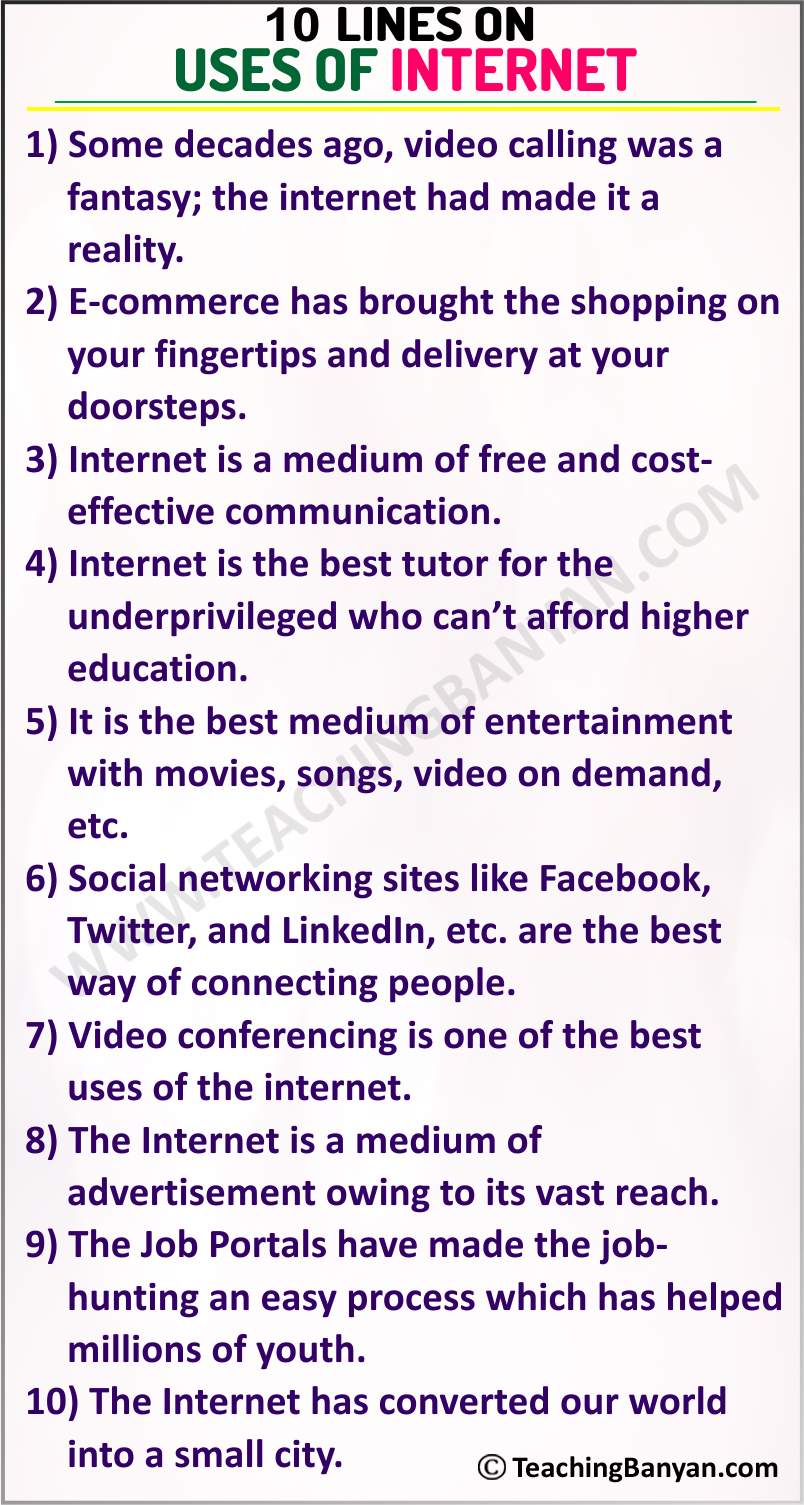 10 Lines on Uses of Internet