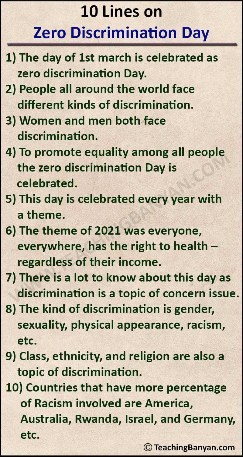 10 Lines on Zero Discrimination Day