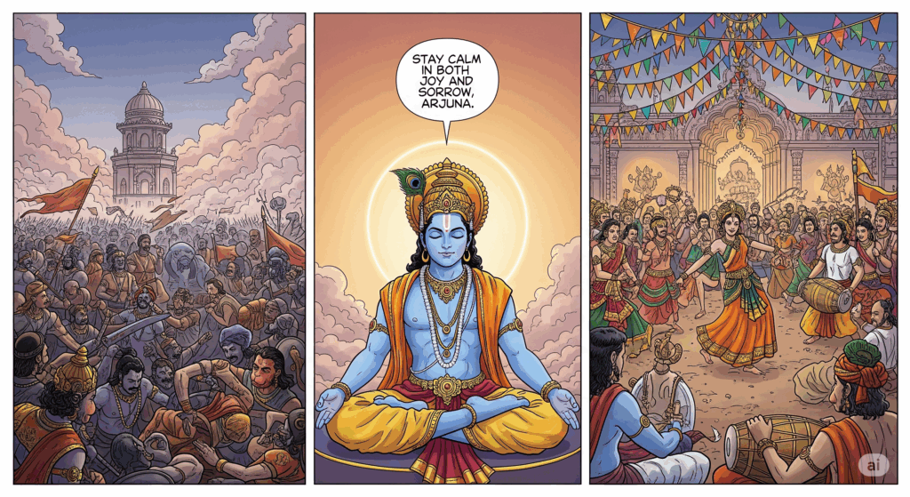 Geeta saar - A person who remains calm in both pleasure and pain is truly wise.
