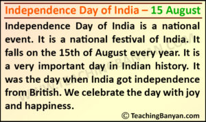 Independence Day of India – 15 August
