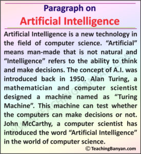 Paragraph On Aritificial Intelligence