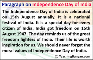 Paragraph on Independence Day of India